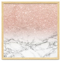 Modern faux rose gold pink glitter ombre white marble