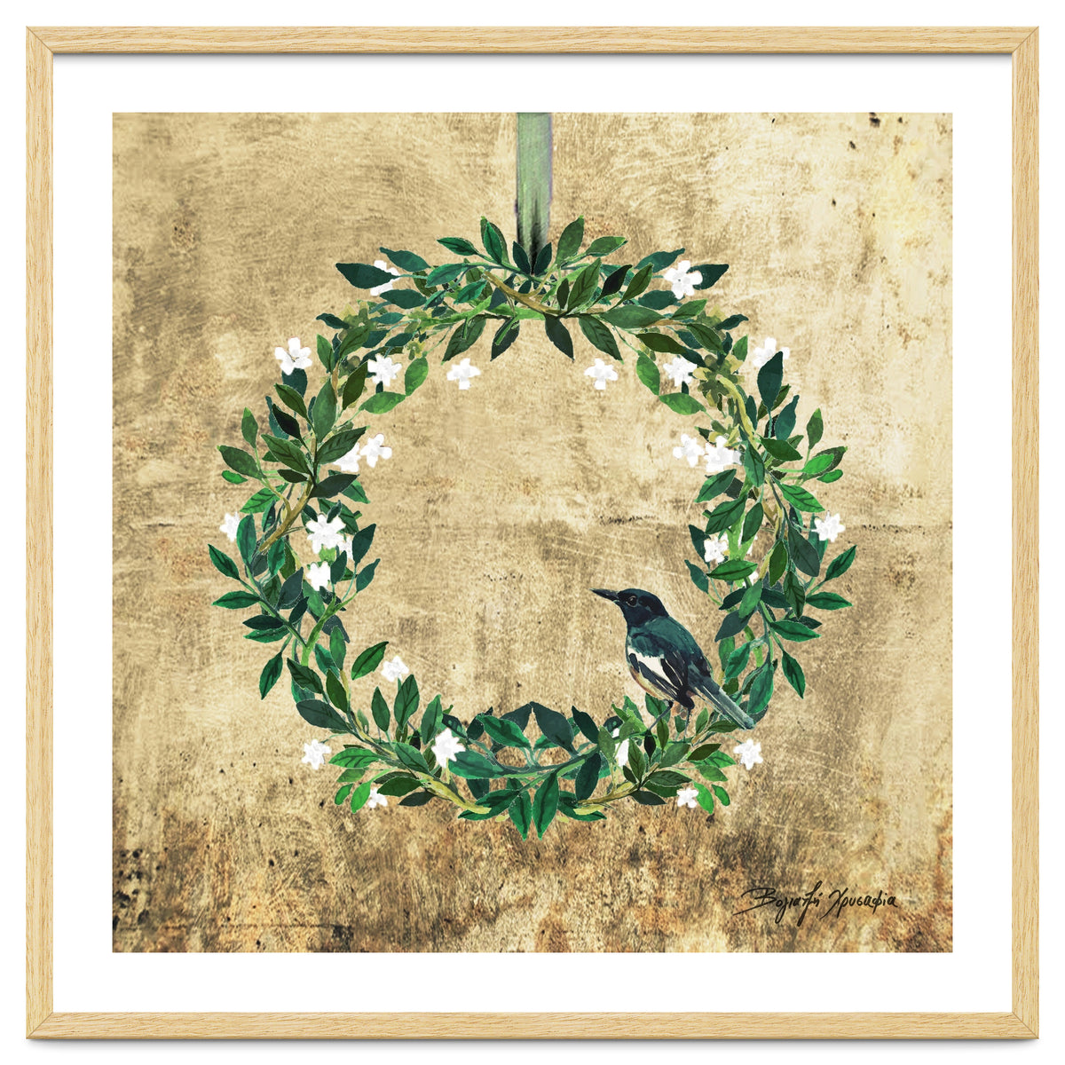 Wreath #White Flowers & Bird #Royal collection