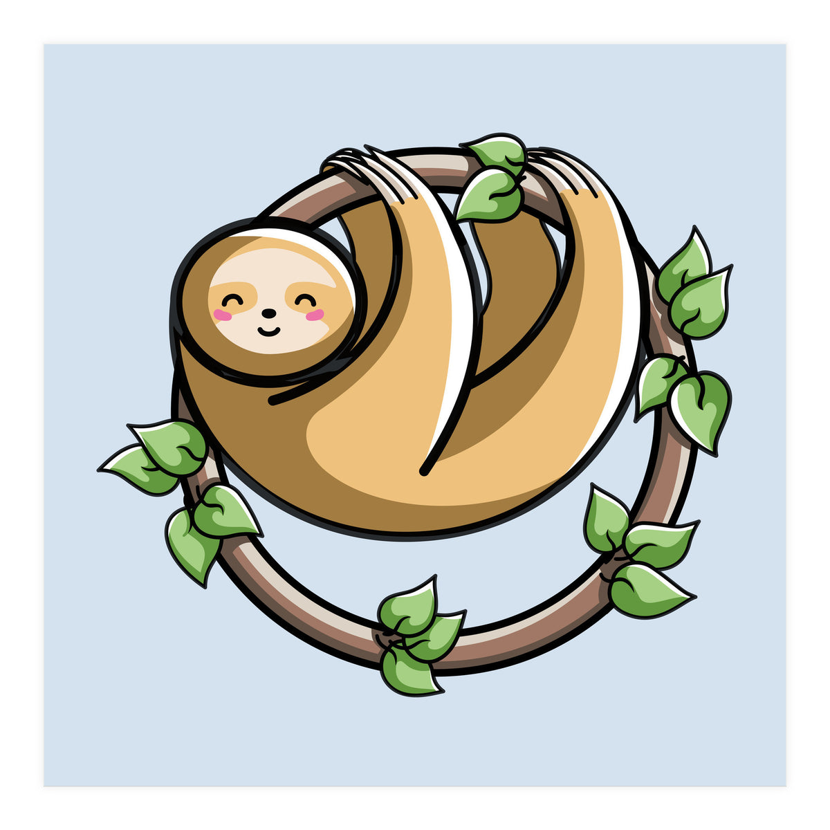 Kawaii Cute Sloth Circle (Print Only)