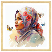 Watercolor Floral Muslim Arabian Woman #1