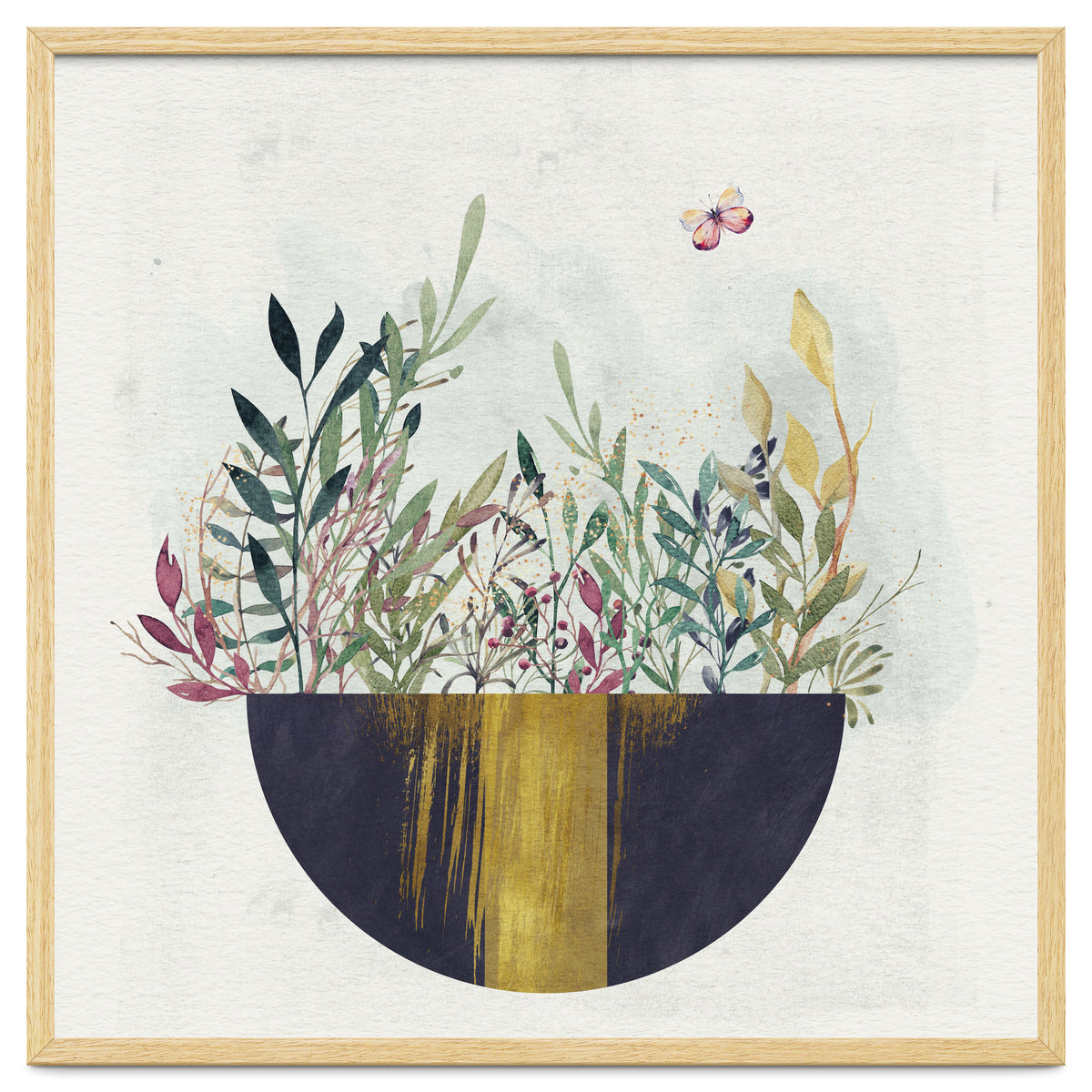 Flowers and leaves in a simple basket