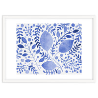 Watercolor branches and leaves - blue