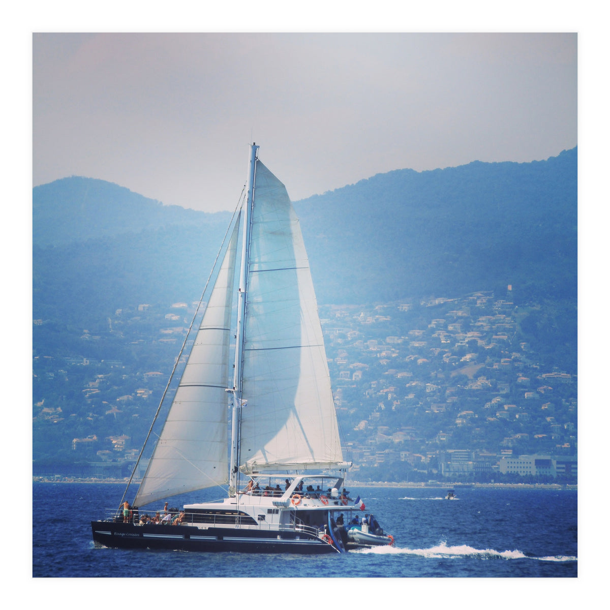 Modern yacht with white sails (Print Only)