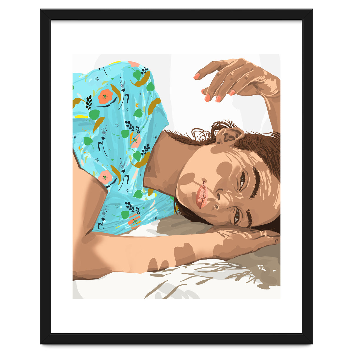 Feel the Sun from Both Sides, Summer Bohemian Woman Illustration, Vibrant Colorful Portrait Painting