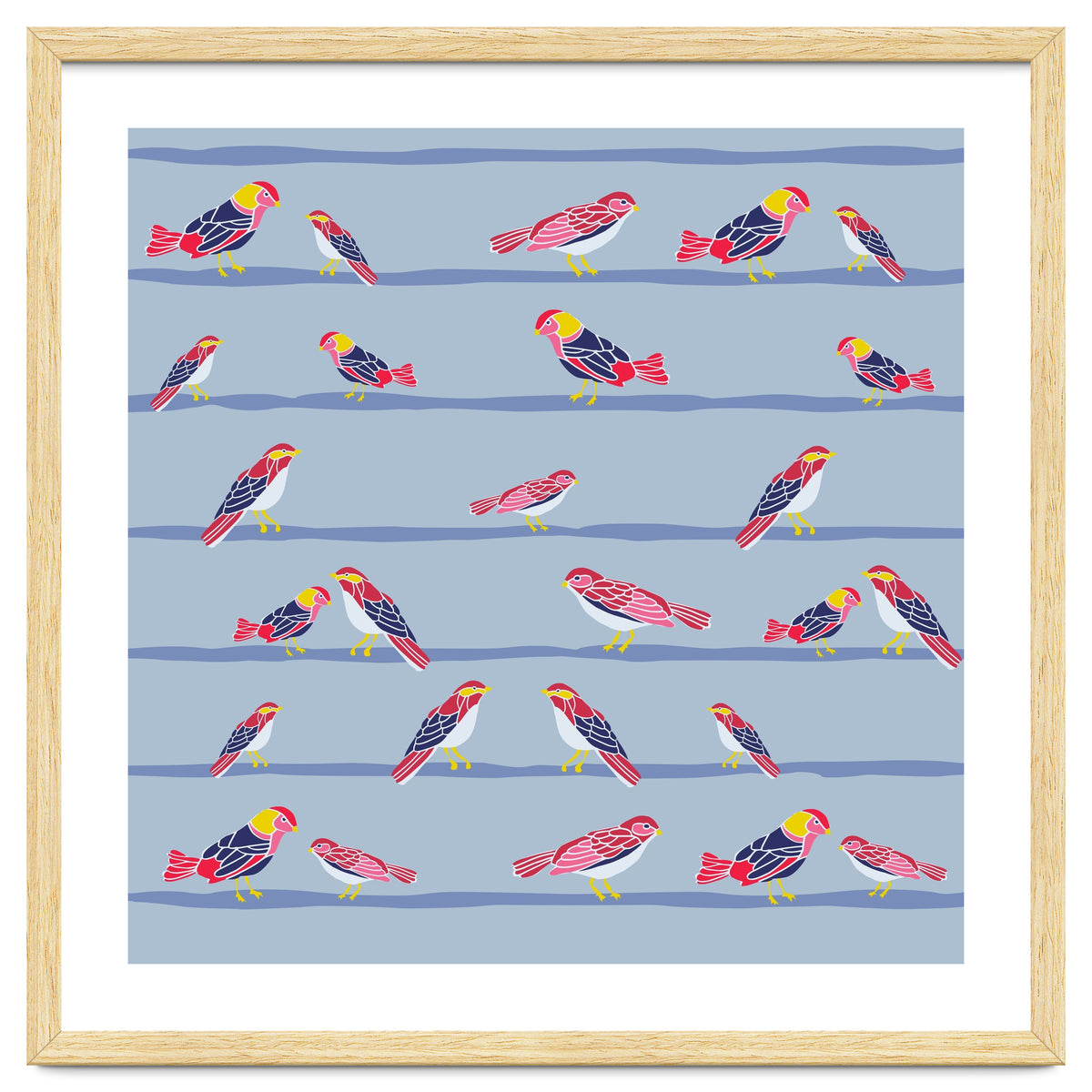 Colorful birds on a wire pattern