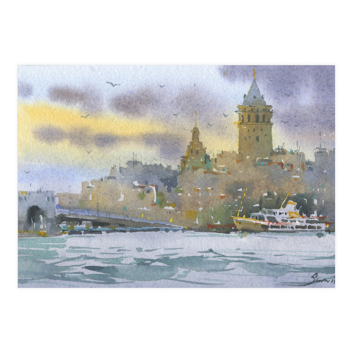 Galata Tower. Istanbul. Watercolor (Print Only)