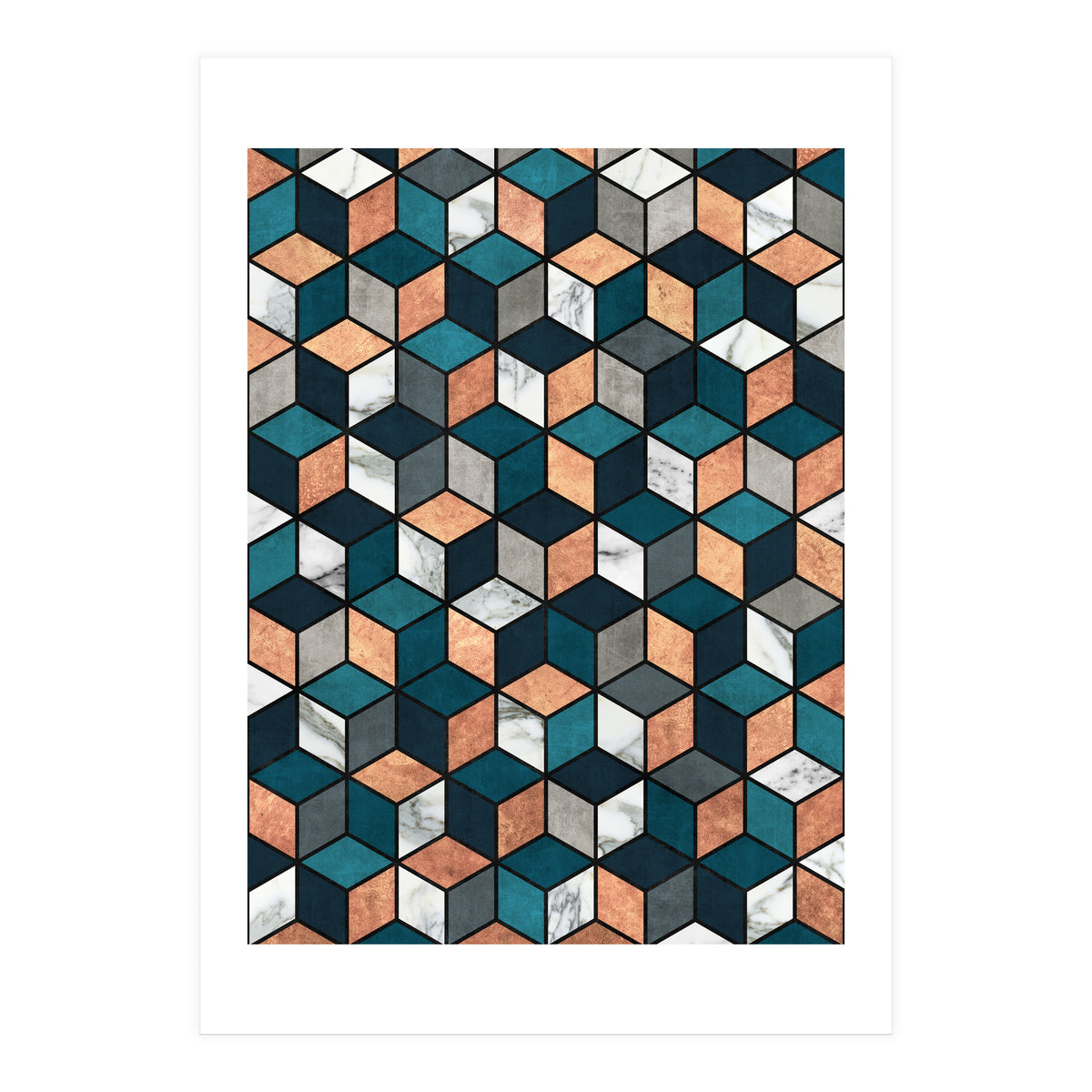 Copper, Marble and Concrete Cubes with Blue (Print Only)