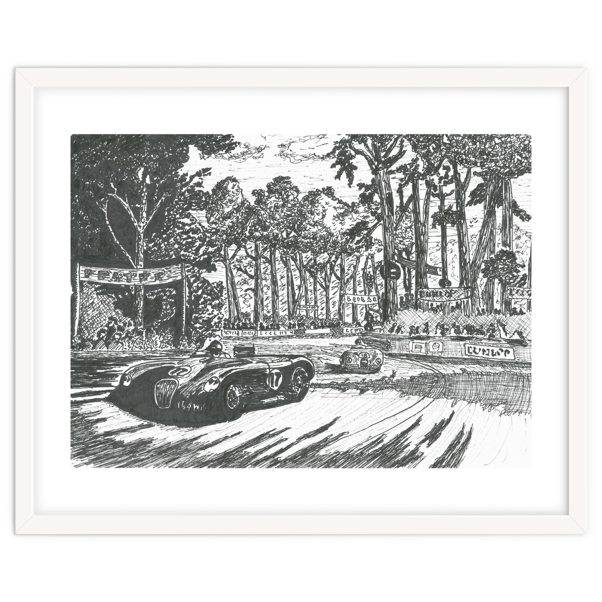 Jaguar C-Type Classic Le Mans Ink Drawing