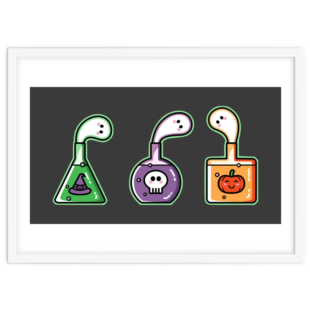 Kawaii Cute Halloween Potions - witches hat, skull, pumpkin, ghosts
