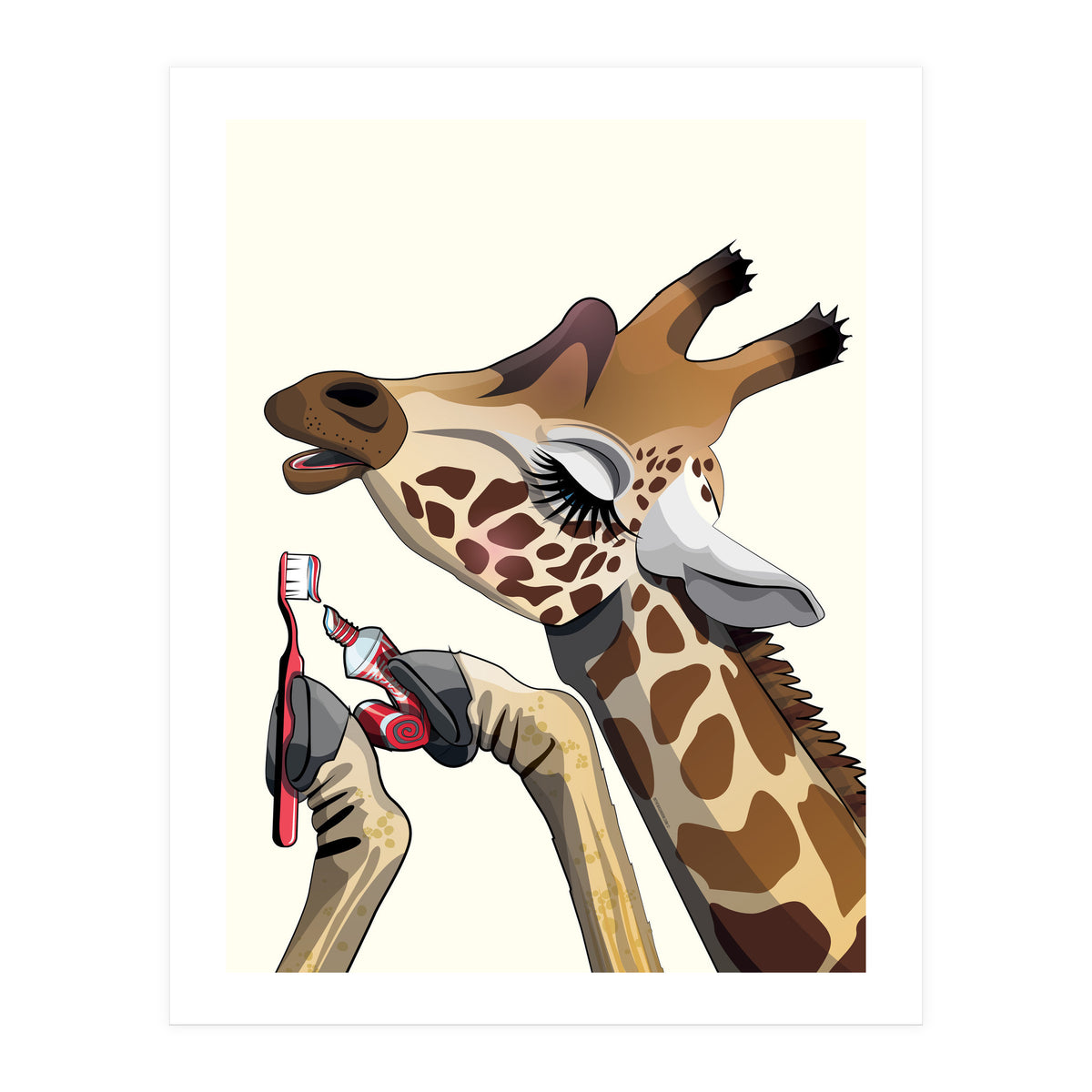 Giraffe Brushing Teeth, Funny Bathroom Humour (Print Only)