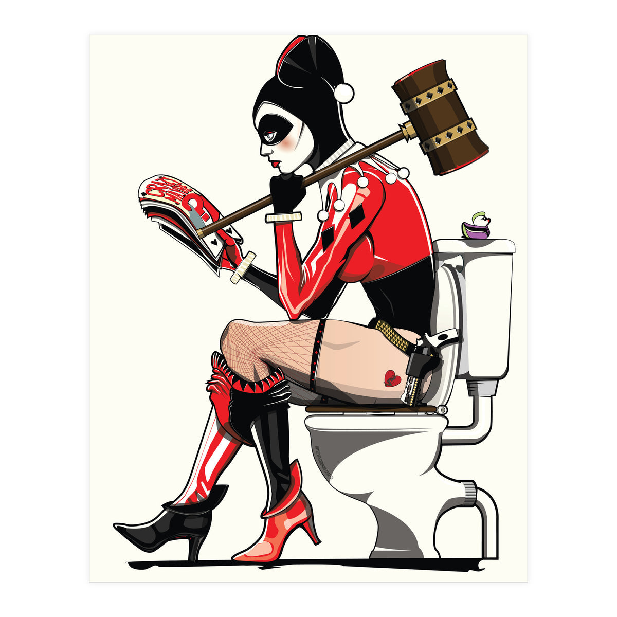 Harley Quinn on the Toilet, funny Bathroom Humour (Print Only)