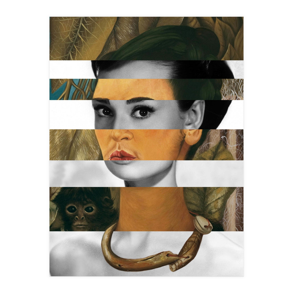 Frida Kahlo's Self Portrait with Monkey & Audrey Hepburn (Print Only)