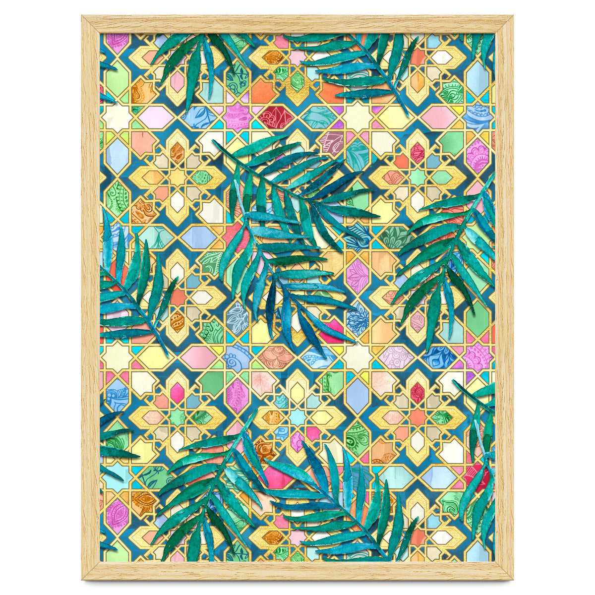 Gilded Moroccan Mosaic Tiles with Palm Leaves