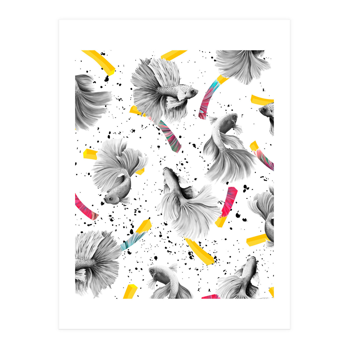 Fish & Chips, Eclectic Quirky Vintage British, French Fries Food Boho Illustration Graphic (Print Only)