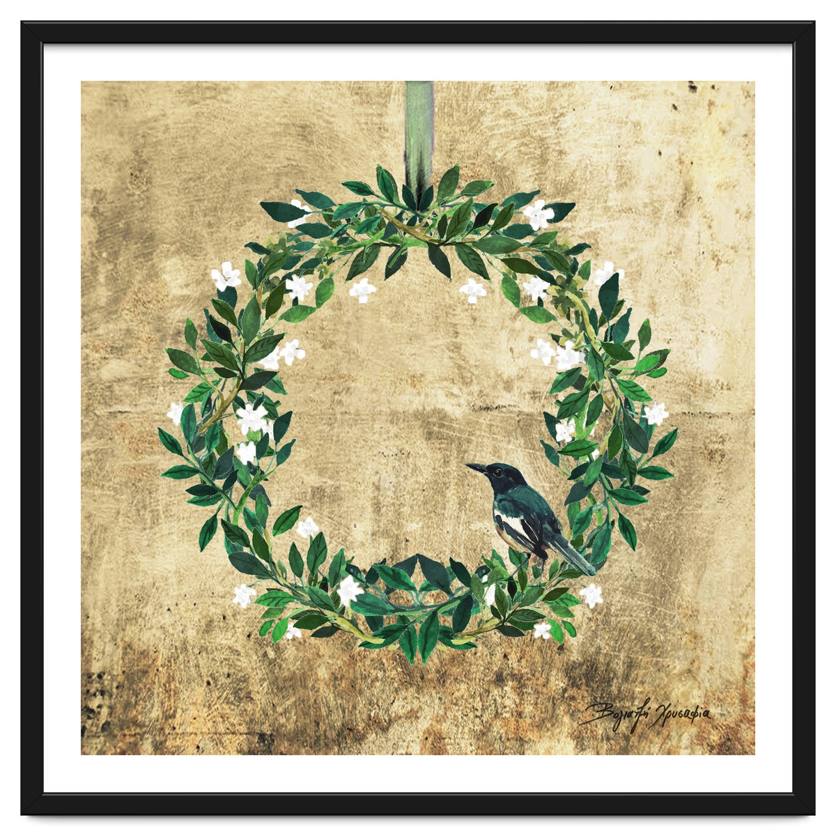Wreath #White Flowers & Bird #Royal collection