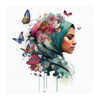 Watercolor Floral Muslim Woman #4 (Print Only)