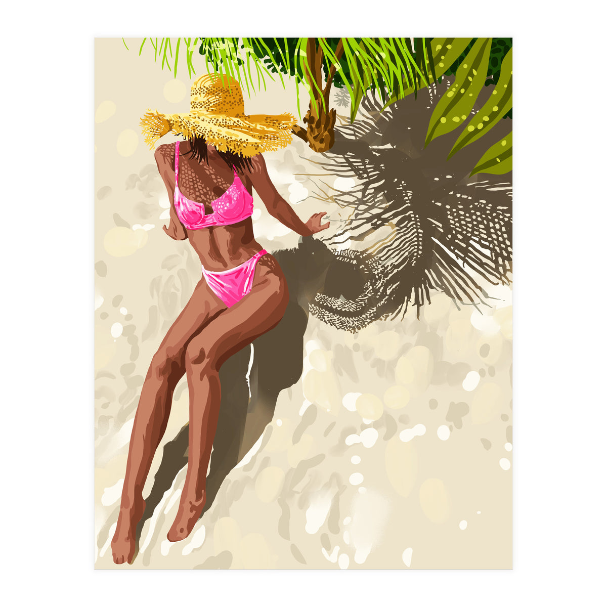 Sky above, sand below, peace within poster, Woman of color fashion black woman on the bikini beach (Print Only)