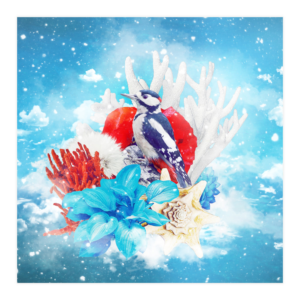 Floral Woodpecker In Winter (Print Only)