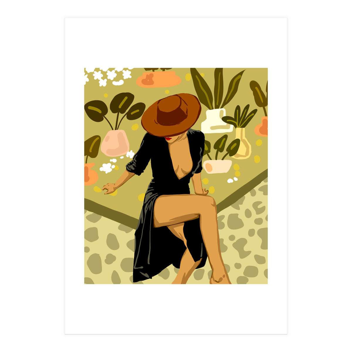 Make it Worth Their While, High Fashion Brown Woman Illustration, Plant Lady Little Black Dress (Print Only)