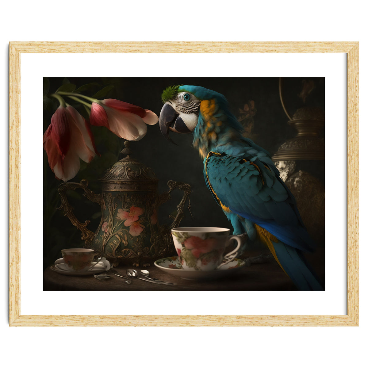 Parrot with a Tea Cup and Teapot