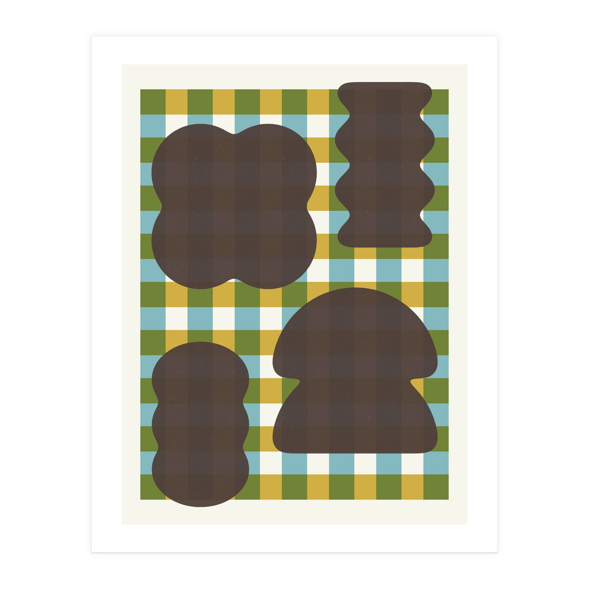 Funky Organic Shapes on a Plaid Background (Print Only)