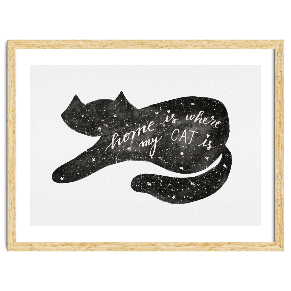 Watercolor galaxy cat - black and white