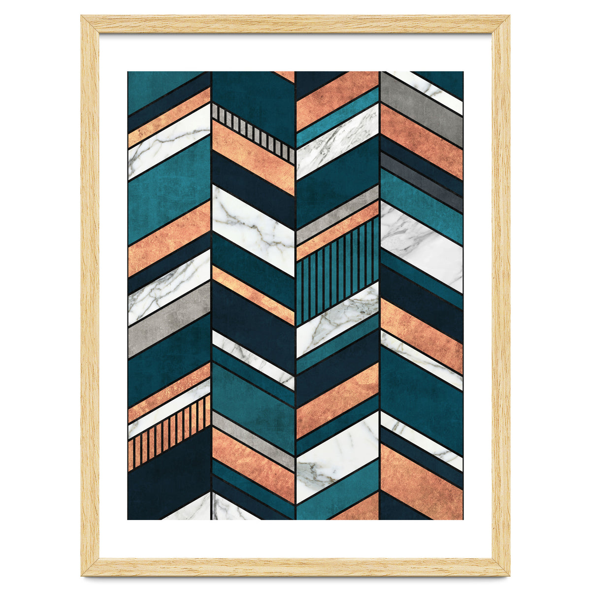 Abstract Chevron Pattern - Copper, Marble, and Blue Concrete