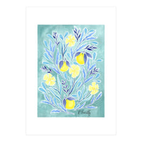 Wild Orange Floral | Lemon & Duck Egg Blue (Print Only)