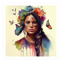 Watercolor Floral Indian Native Woman #11 (Print Only)