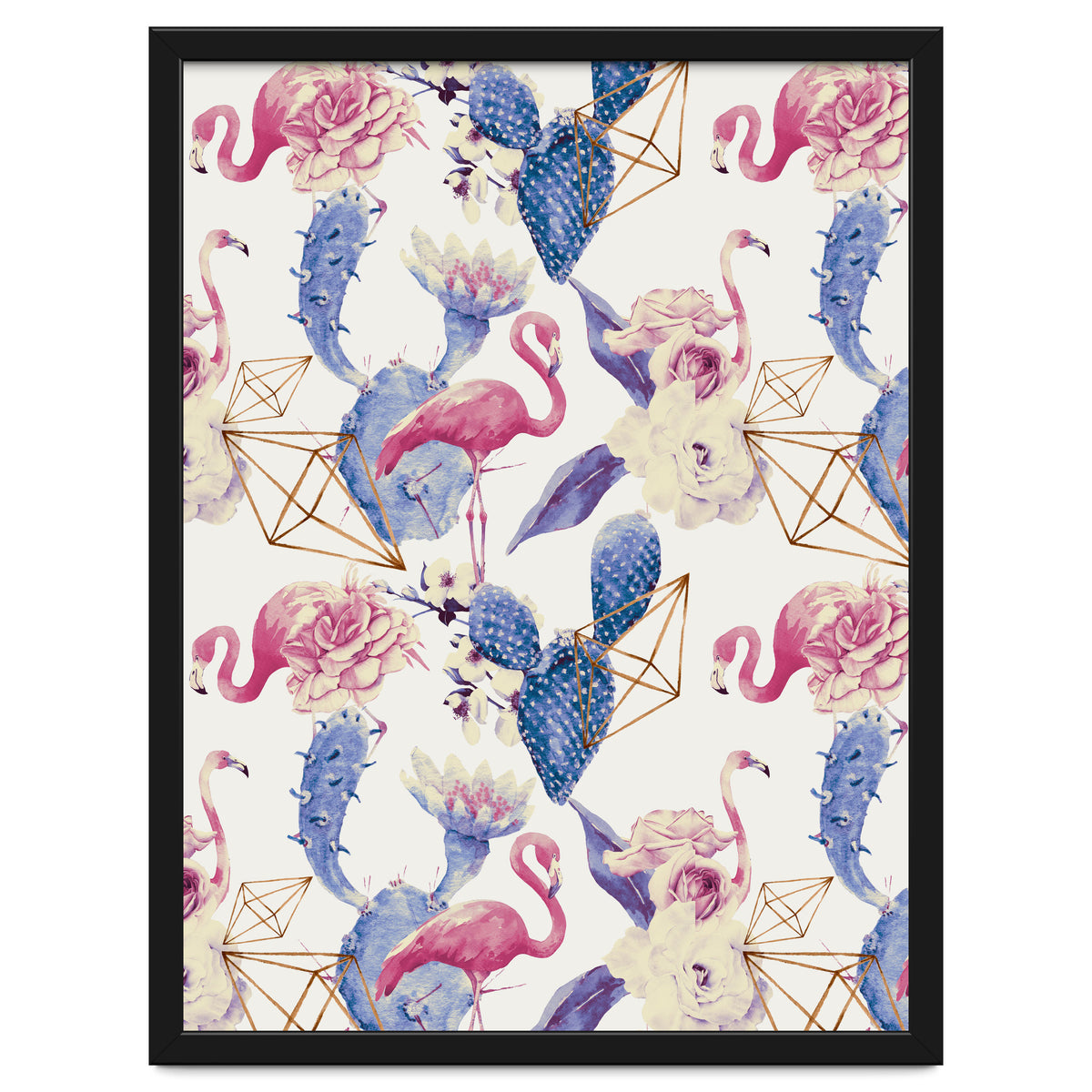 Flamingos, geometric and flowers 02