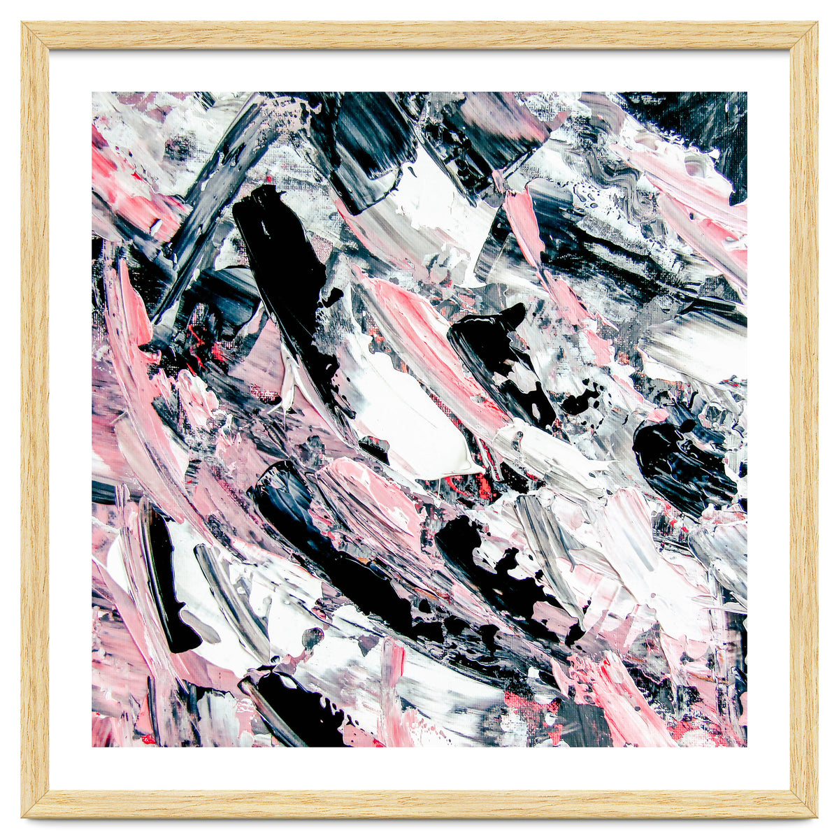 Modern Abstract Pastel Pink Black White Grey Acrylic Brushstrokes