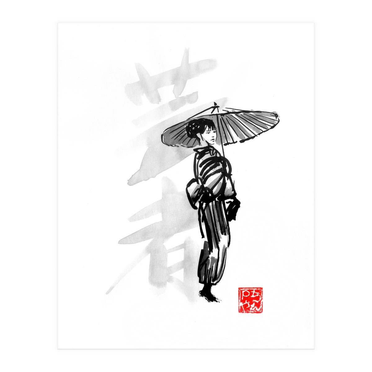 Geisha and umbrella (Print Only)