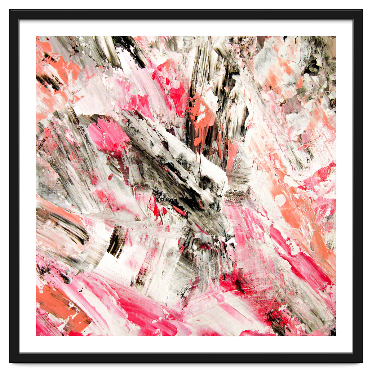 Candy Modern Pink Salmon Black Grey Acrylic Brushstrokes