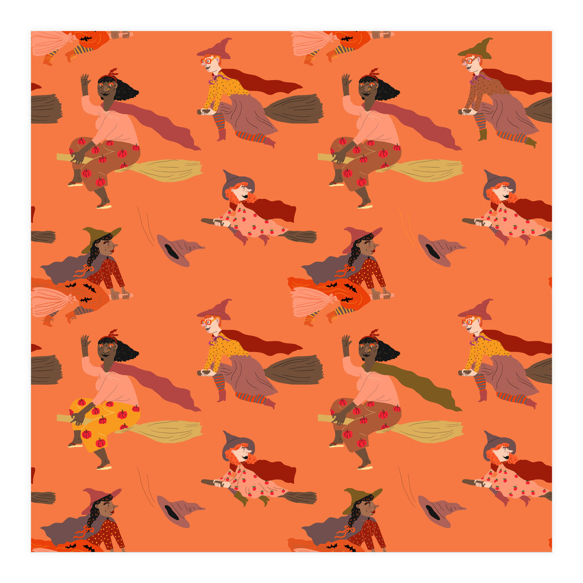 Tiny Witches Pattern (orange Backgrownd) (Print Only)