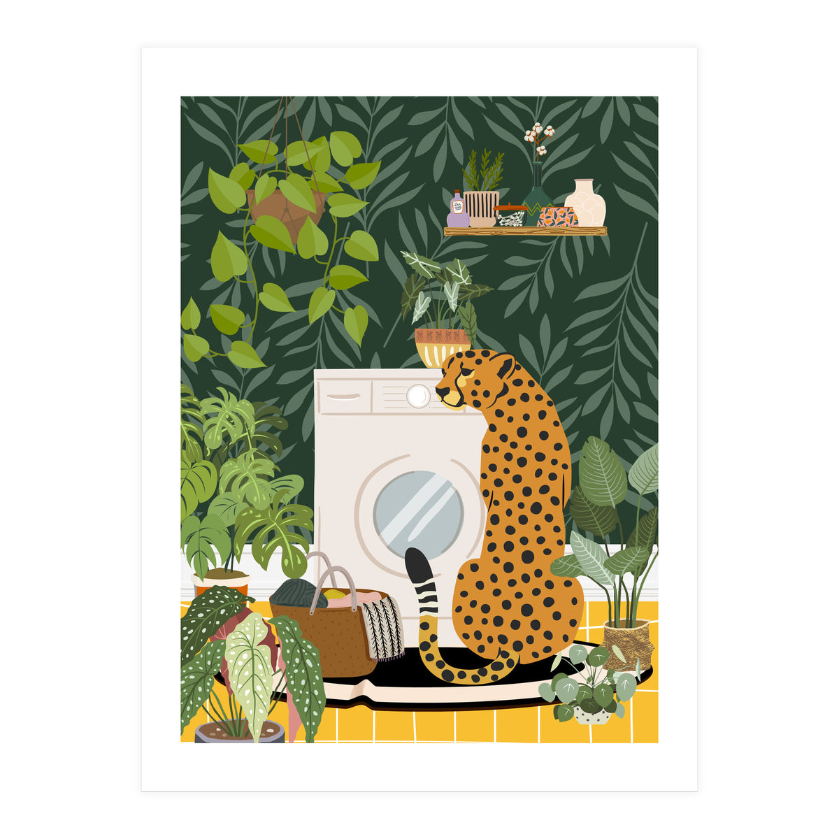 Cheetah in Tropical Laundry Room (Print Only)