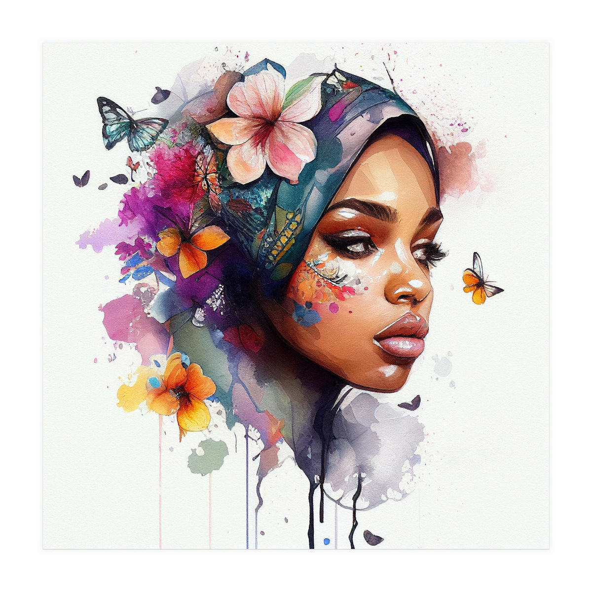 Watercolor Floral Arabian Woman #2 (Print Only)