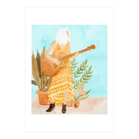 Music Soothes My Soul | Urban Hippie Bohemian Woman Playing the Guitar | Plant Lady Painting (Print Only)
