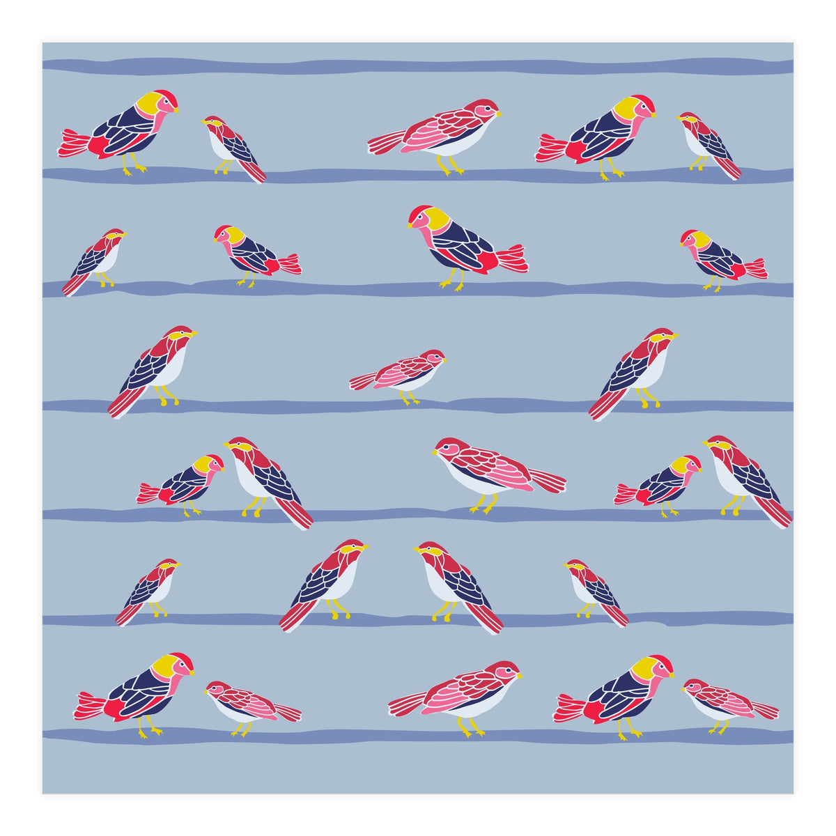 Colorful birds on a wire pattern (Print Only)