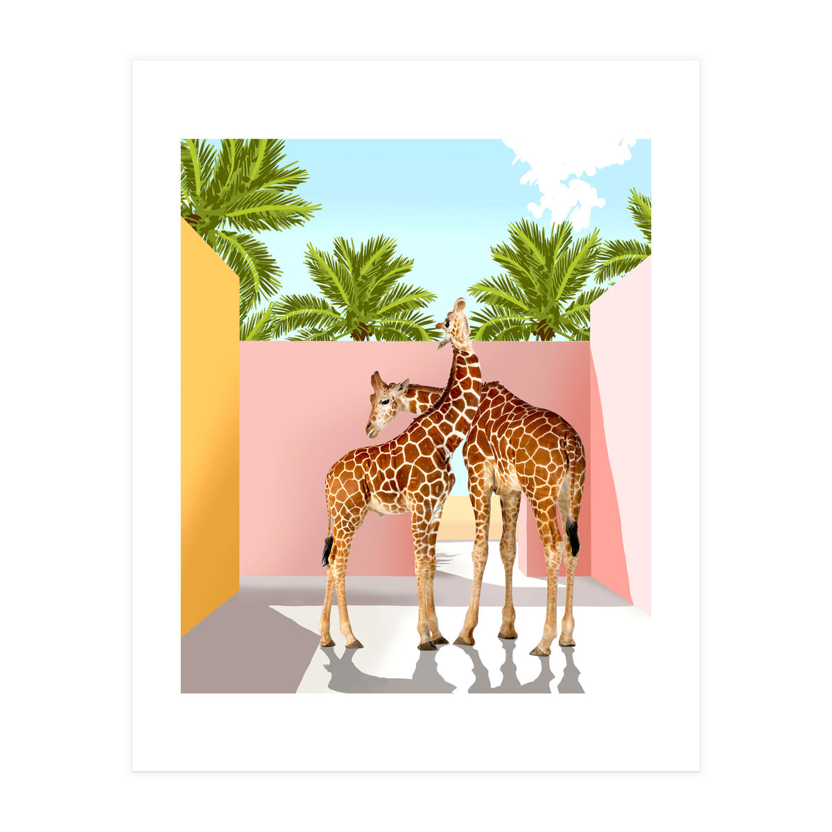Giraffe Villa | Contemporary Modern Architecture Digital Graphic Art | Wildlife Animals Palm Exotic (Print Only)