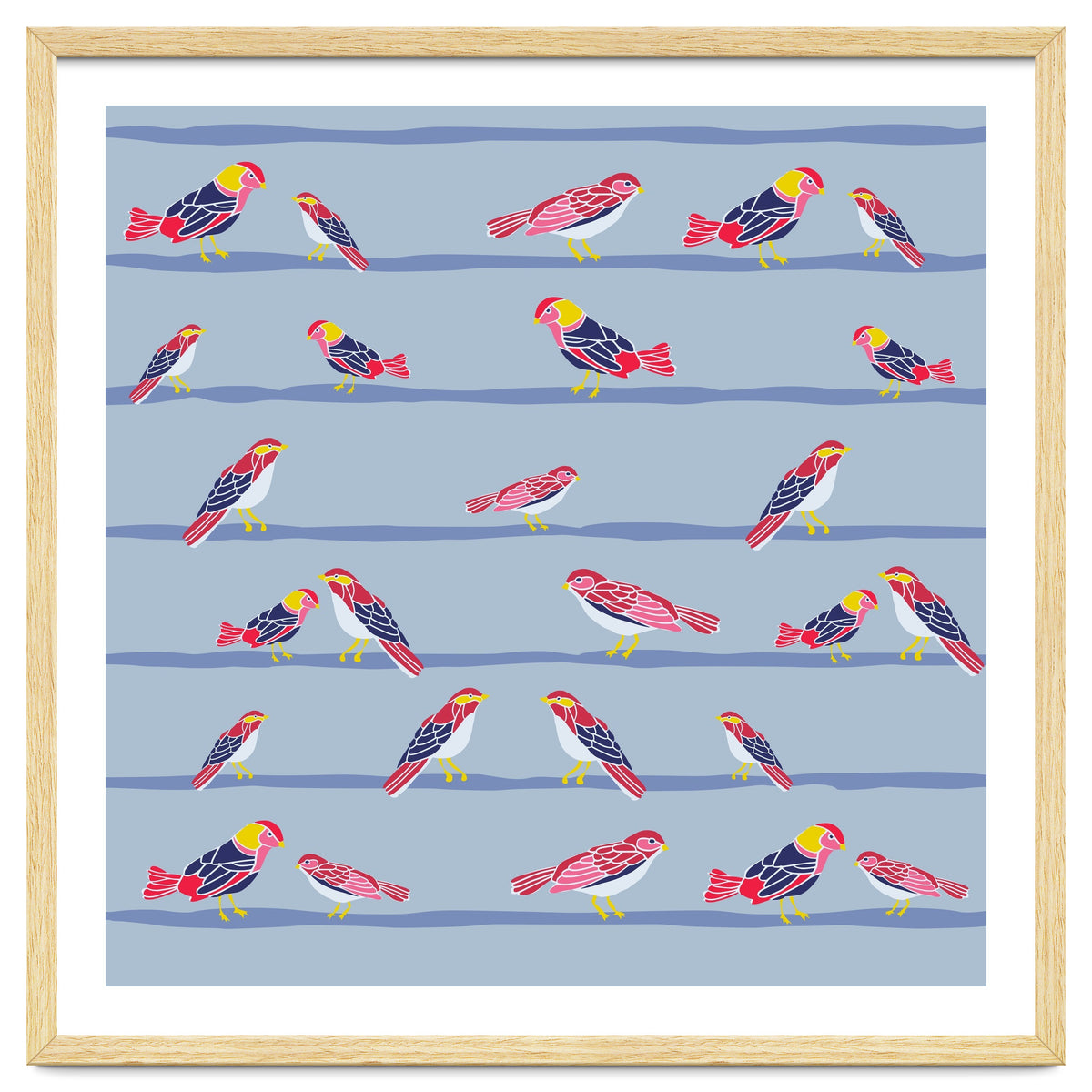 Colorful birds on a wire pattern