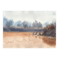 Landscape painting watercolor. Foggy (Print Only)