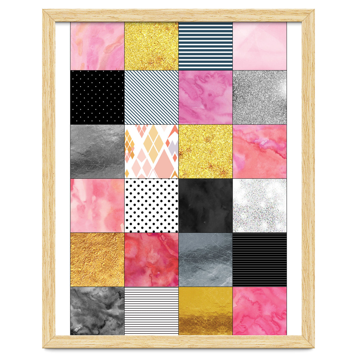 Pink Silver And Gold Quilt Art