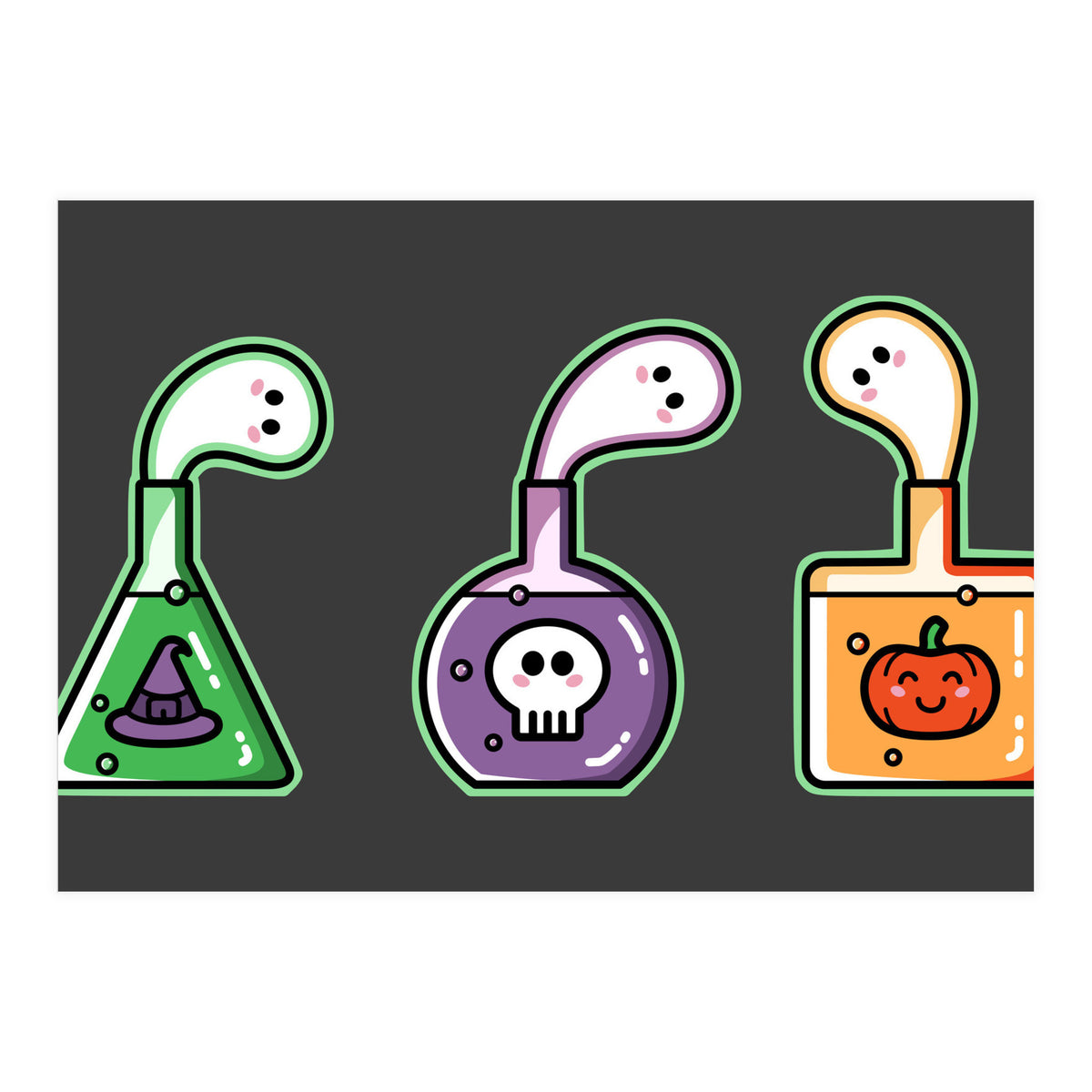 Kawaii Cute Halloween Potions - witches hat, skull, pumpkin, ghosts (Print Only)