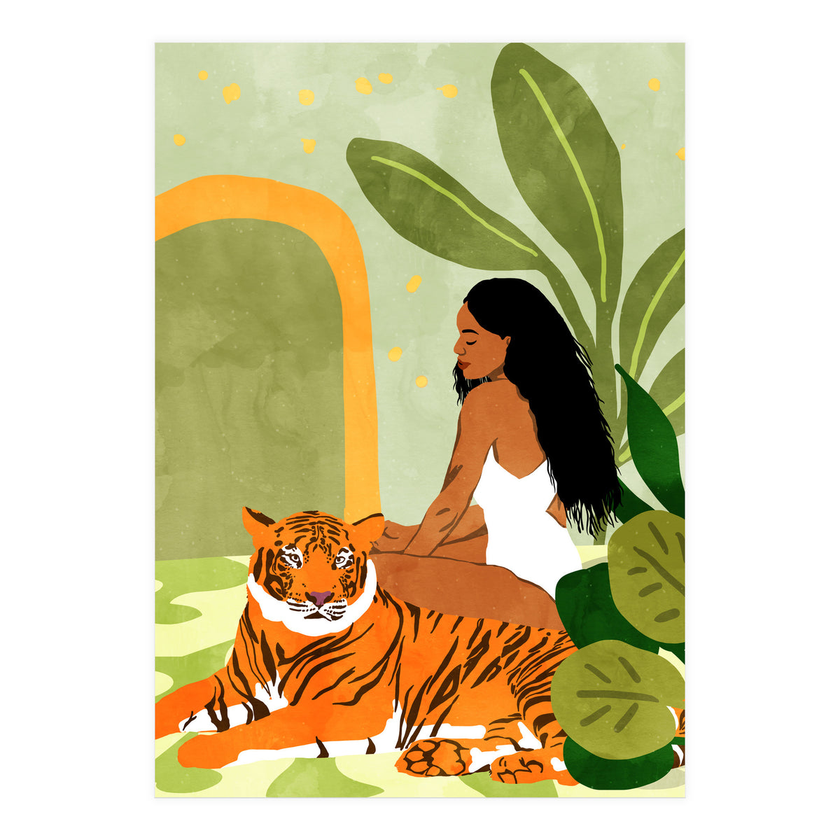 Just You & Me | Tiger Urban Jungle Friendship | Wild Cat Bohemian Black Woman with Pet (Print Only)