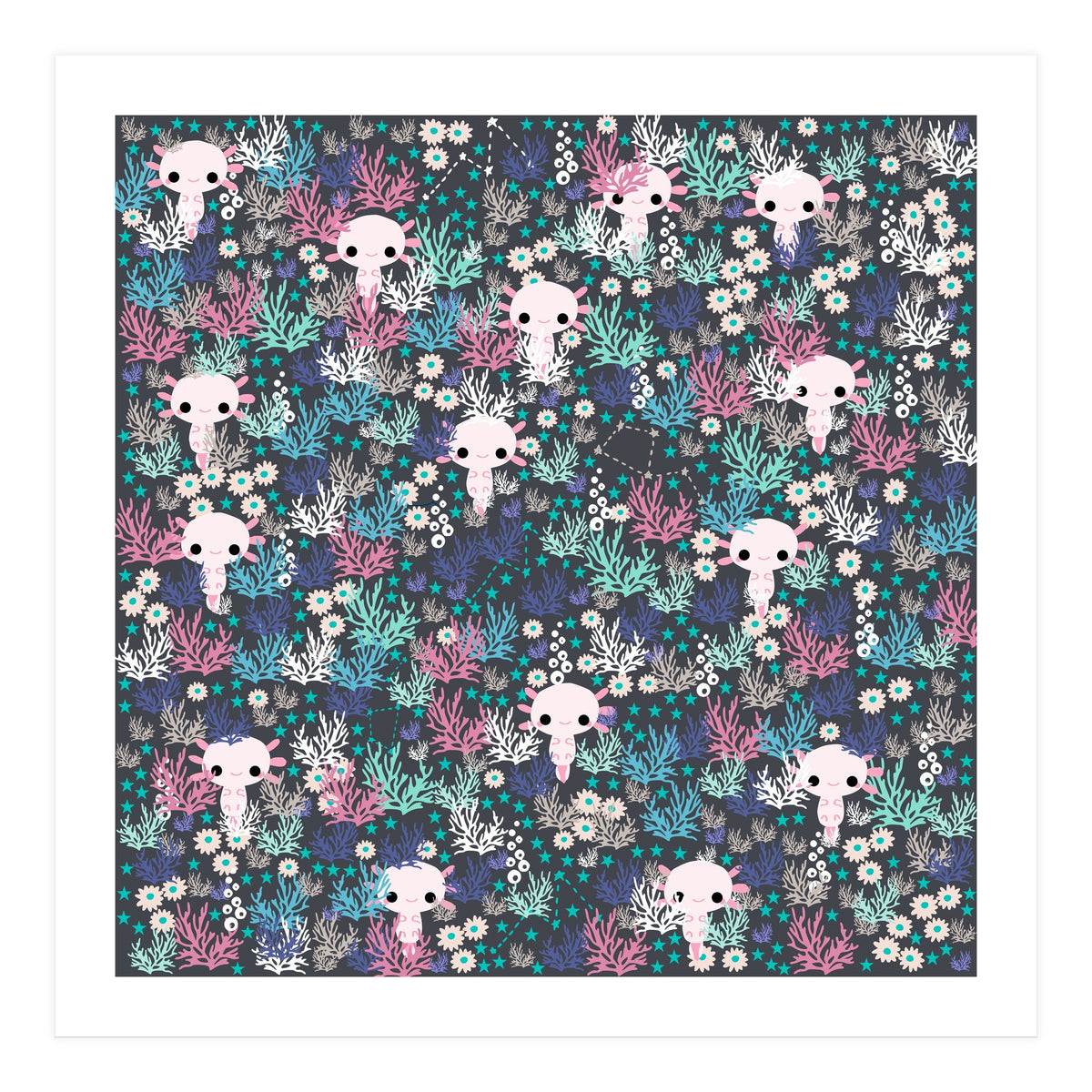 Cute underwater axolotl pattern with coral (Print Only)