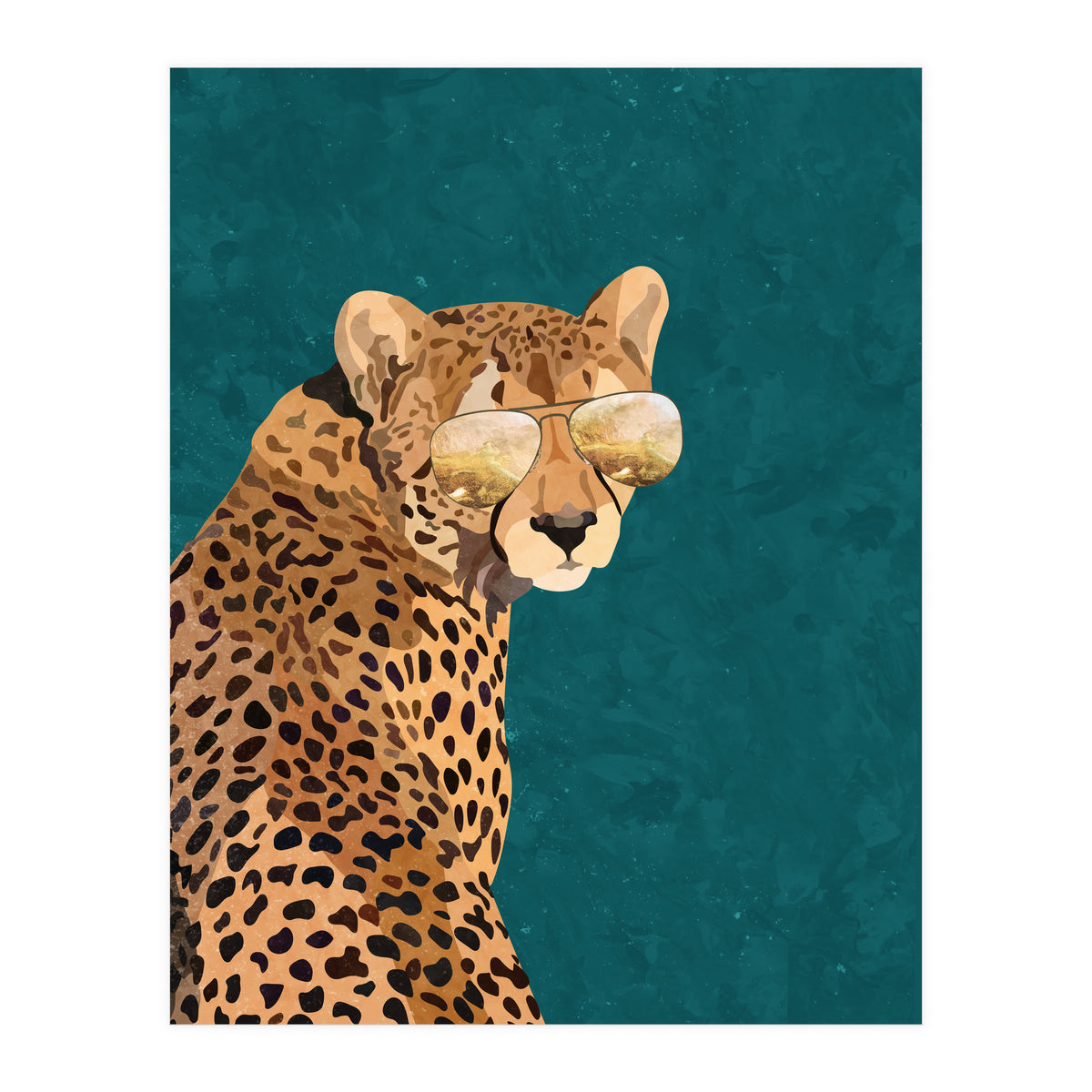 Cool Cat Cheetah Gold and Green (Print Only)
