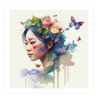 Watercolor Floral Asian Woman #7 (Print Only)