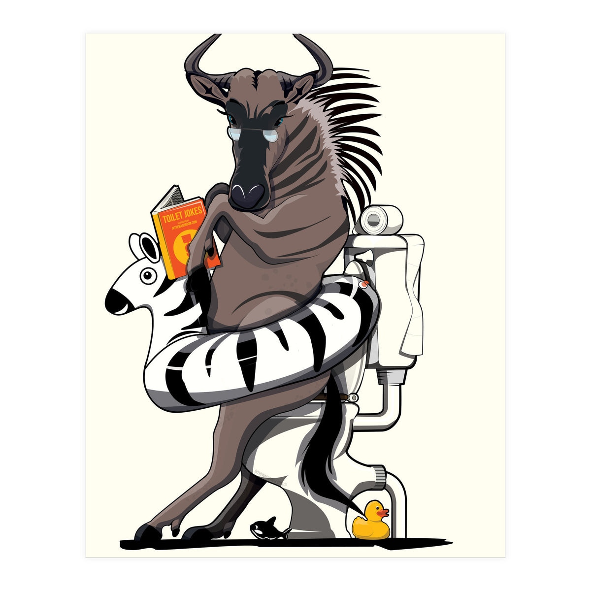 Wildebeest on the toilet, Funny Bathroom Humour (Print Only)