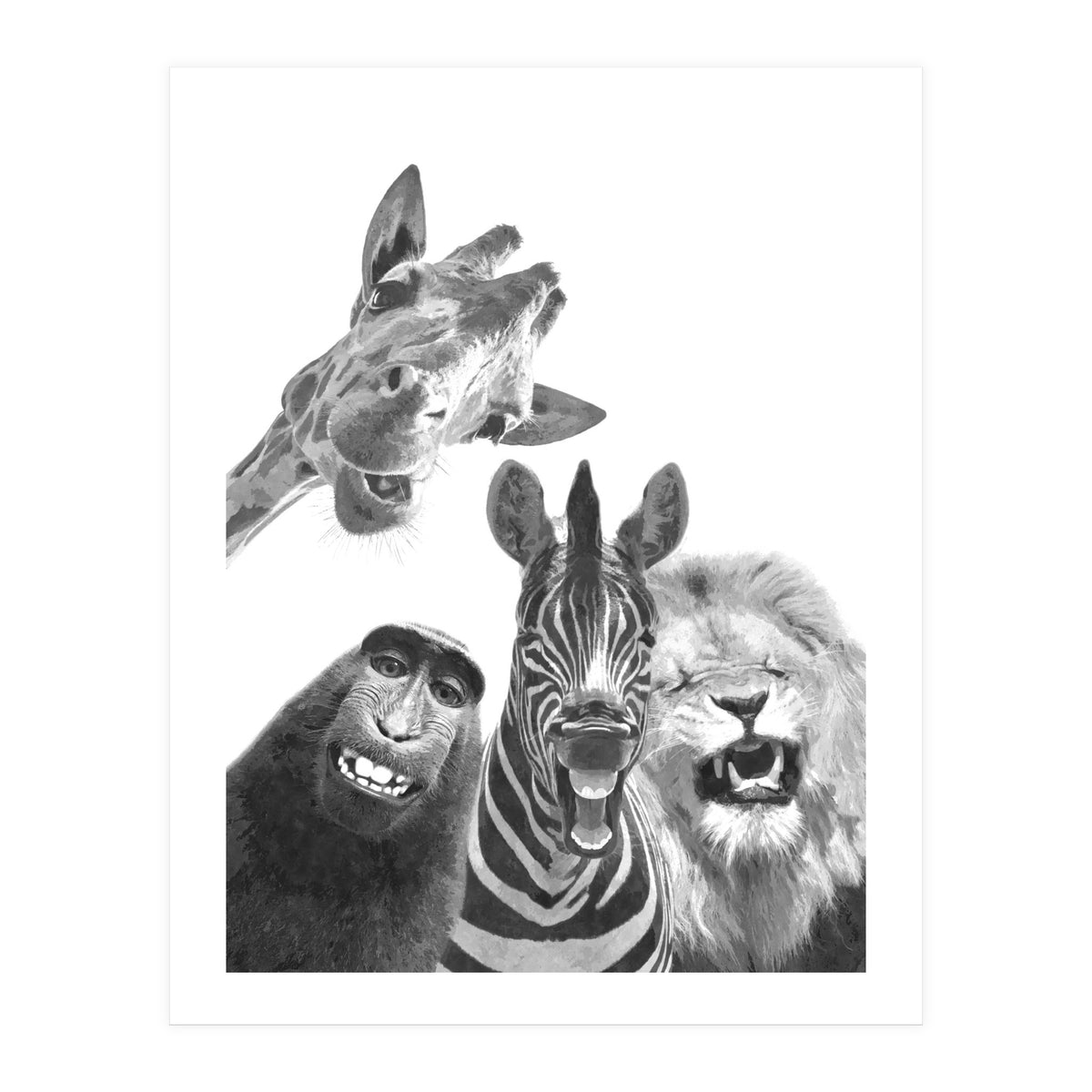 Black and White Jungle Animal Friends (Print Only)