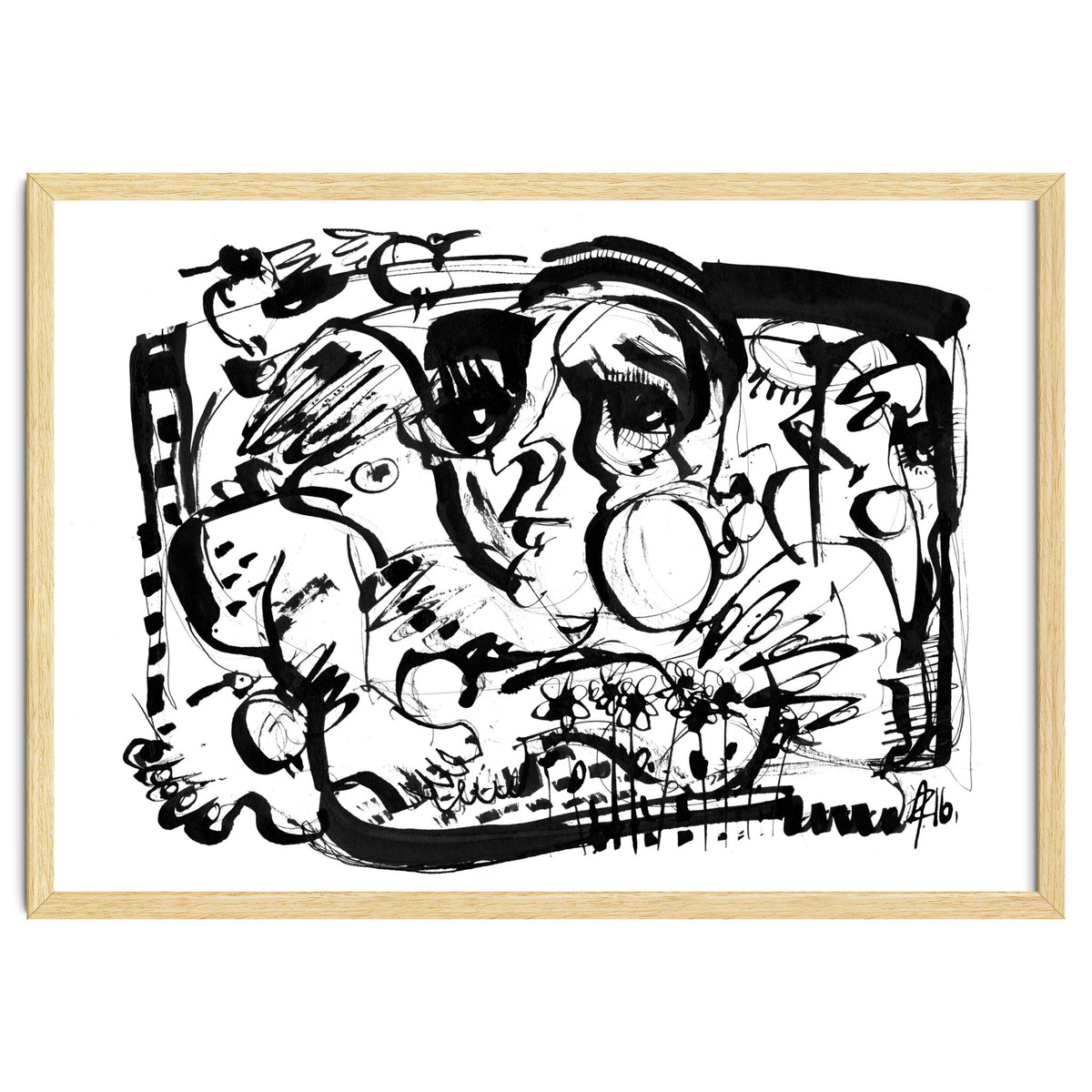 Birds and Flowers - b&w